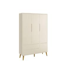 Guarda-roupa Retrô 3 Portas Théo New Areia Fosco Com Madeira - Reller