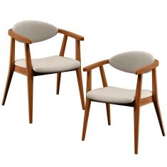 Kit 2 Poltronas Para Sala De Estar Cecília B04 Linho Assento Espuma D28 Bege Lyam Decor