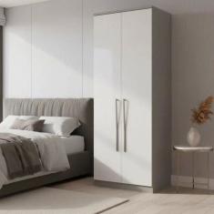 Módulo de Guarda Roupa 2 Portas 2 Gavetas Elegance Cinza/Niquel/Blanc 