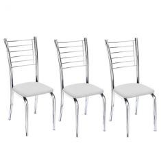 Kit 3 Cadeiras Ipanema Cromada Para Cozinha-Corino Branco - Gat Magazi