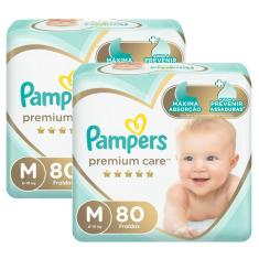 Kit Fralda Pampers Premium Care Jumbo Tamanho M com 160 unidades