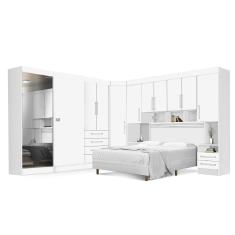 Dormitório Completo Branco P/ Cama Box Casal Branco Rosa