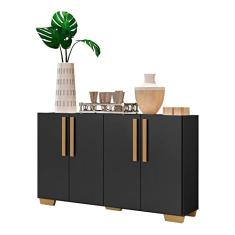 Aparador Buffet 4 Portas com Pés Quadrados Viena Multimóveis Preto/natural