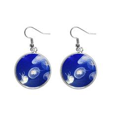 Brinco feminino com pingente de prata com imagem da natureza, oceano, água-viva