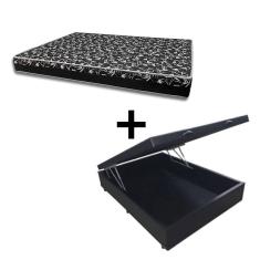Cama Box Baú Casal 138 - Tecido Sintético Preto com Colchão Belize Bello Box - D33 Preto 58x138x188
