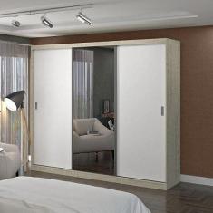 Guarda Roupa Casal com Espelho 3 Portas de Correr 4 Gavetas 1902e1 Foscarini Marfim Areia/branco