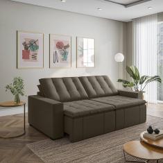 Sofá Cama Retrátil e Reclinável 4 Lugares 240cm em Veludo com Molas e Braço Reto Palmeira Cabecasa M Grafite