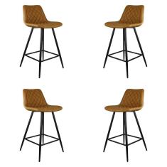 Kit 4 Banquetas Decorativas Magé Pu Matelassê C/apoio Para Os Pés Base Em Aço Marrom G56 - Gran Belo