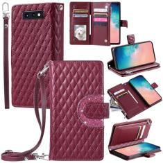Furill Capa de telefone para Samsung Galaxy S10e capa carteira com alça de pulso transversal alça de ombro 9+ compartimentos para cartões bolsa com zíper bolsa de couro PU de luxo acessórios de