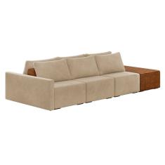Sofá Ilha 3 Lugares Living 372cm Modulado para Sala Lary Veludo Bege K01 - D`Rossi
