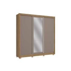 Guarda Roupa Casal 3 Portas de Correr e 3 Gavetas c/ Espelho e Pés CB04M570 Nogueira/Fendi - Kappesberg