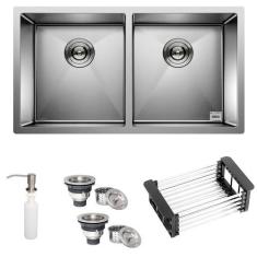 Cuba Dupla Quadrada Inox 304 Cozinha Pia Embutir Sobrepor Gourmet 8040