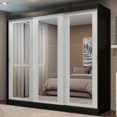 Guarda-Roupa Casal Madesa Kansas 3 Portas de Correr de Espelho 3 Gavet