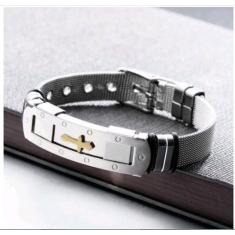 Pulseira Masculina Bracelete Aço Cruz Dourada Trabalhada - Importado