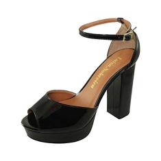 Meia Pata Salto Alto Grosso Luiza Sobreira Verniz Preto Mod. 4062
