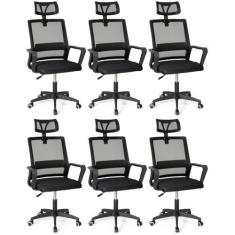 Kit 6 Cadeiras de Escritório Giratória Executiva Pro com Regulagem de 