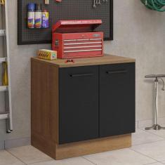 Balcão Multiuso 80cm 2 Portas Agata Madesa R, Rustic/Preto