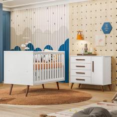 Quarto de Bebê Qencanto com Cômoda e Berço Qmovi Branco