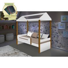 Cama Montessoriana Infantil Solteiro Sara  - Branco/amêndoa Incluso Lousa Mágica