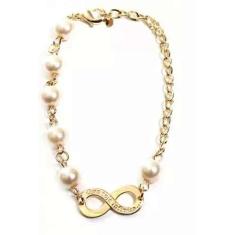 Pulseira Infinito Pérolas Que Seja Eterno Folheado