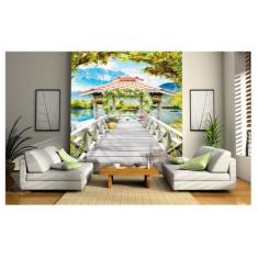 Papel De Parede Paisagem Digital Gazebo Lago Dav51 - Você Decora