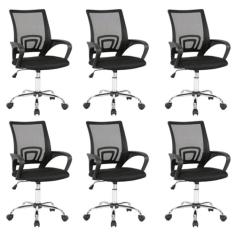 Kit 6 Cadeiras Dot para Escritório Diretor com Rodízios Manchester Light Preto