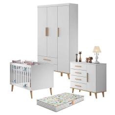 Quarto De Bebê Ludmila Branco Bétula Com Colchão Gazin – Carolina