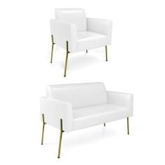 Sofá Namoradeira E Poltrona Pé De Ferro Dourado Marisa Corano D03 Branco