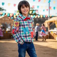 Camisa De Festa Junina Infantil C/ Lenço Fantasia São João - Global Fa