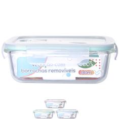 Pote 640ml Vidro Hermético Marmita Tampa 4 Travas Alimentos