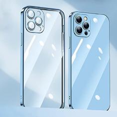 Capa de telefone com revestimento de lente para iPhone 14 11 12 13 Pro Max Mini XS XR 7 8 14 Plus SE 2020 Capa de proteção de câmera de luxo, Azul Serra, para iPhone 13 Mini