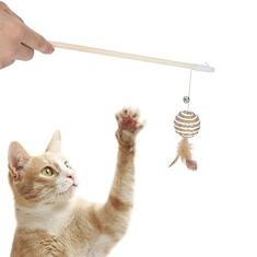 01 Brinquedo de varinha de gato, brinquedo interativo para gatos, fácil de segurar, brinquedo de gato com corda elástica pequenos sinos para gato para gatinho