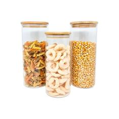 Potes De Vidro P/Mantimentos C/Tampa Bambu Oikos - 3 Pçs