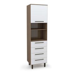 Paneleiro Evolution 1 Porta 4 Gavetas Tannat e Branco