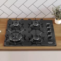 Cooktop Tripla Chama Itatiaia Itamaster 4 Bocas Vidro Temperado Preto Bivolt