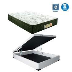 Cama Box casal com baú branca + Colchão Molas ensacada 1,38 x 1,88 x 24 cm