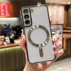 Capa magnética transparente com revestimento de proteção de câmera para Samsung Galaxy S24 S23 S22 S21 FE Ultra Plus Capa traseira de TPU macio, verde escuro, para Samsung S23