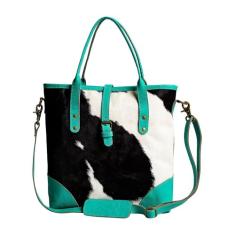 Myra Bag Bolsa de ombro feminina - Bolsa de couro e lona de Hairon Ocidental Upcycled, Turquesa, One Size