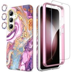 SHEDEER Capa projetada para Samsung Galaxy S24 Plus, com capa brilhante para câmera e protetor de tela, padrão chique à prova de desbotamento, proteção à prova de choque, capa de telefone elegante