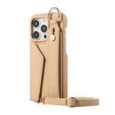 Capa de telefone de couro com alça de pulso crossbody para iPhone 15 14 Plus 13 Mini 12 11 Pro Max Carteira com capa de suporte para cartão, cáqui, para iPhone 14