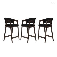 Kit 3 Banquetas Alta para Bancada de Cozinha Ravena Madeira Maciça Capuccino Suede Preto CCS