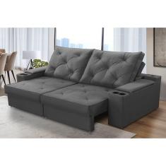 Sofá Retrátil Reclinável 3 lugares 2,00m com Porta Copos e USB Helena Suede Cinza Adonai Estofados