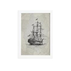 Quadro Vintage Náutico Caravela Moldura Branca 22x32cm - Quartinhos