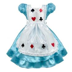 Vestido Infantil Alice no País das Maravilhas Festa Fantasia Carnaval 