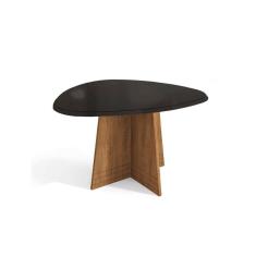 Mesa p/ Cozinha Lótus c/ Tampo Madeirado c/ Vidro 135x105cm Freijó/Preto Fosco - Kappesberg