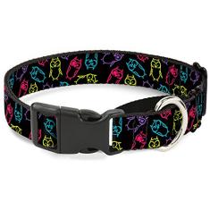 Buckle-Down Coleira para cães Martingale - coruja flip preto/malva/sálvia - 2,5 cm de largura - serve para pescoço de 38-66 cm - Grande