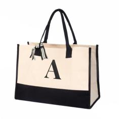 Salt Earth Bolsa feminina 100% algodão personalizada para uso diário, bolsa utilitária grande com monograma para praia, viagem, mercearia, melhor presente para aniversário, aposentadoria, dama de