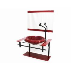 Gabinete Com Cuba Para Banheiro De Vidro 60Cm - Vermelho