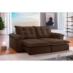 Sofá Retrátil E Reclinável Hera 2,10m 03 Lugares Mola Ensacada Txr Marrom/bege