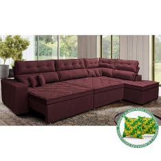 Sofá De Canto Retrátil E Reclinável Direito 3,00x2,36m Molas Cama Inbox Espanha Velusoft Vinho
